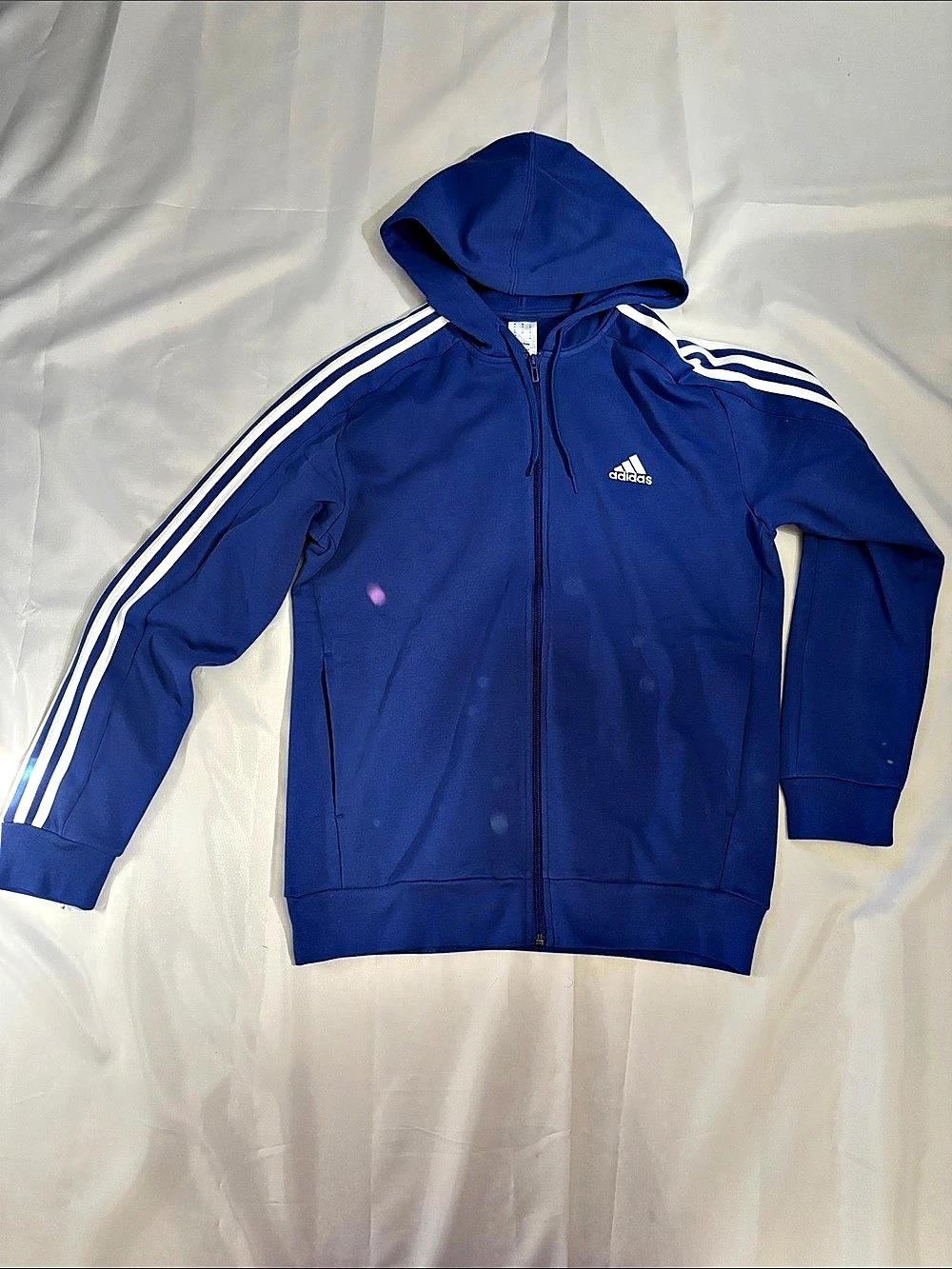 adidas Essentials Fleece 3-Stripes Full-Zip Hoodie Blue & White Medium